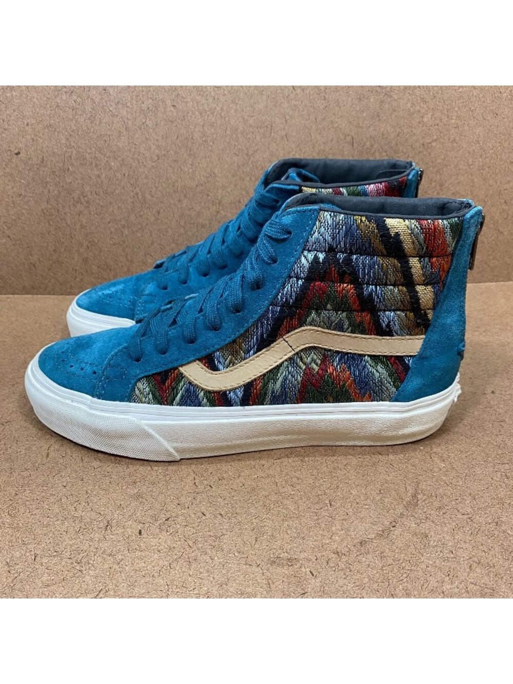 Vans Sk8-Hi Zip CA Atlantic Deep Blue Multicolor Suede Sneakers Women 7.5